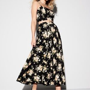 Old Navy The Occasion Black Floral Maxi Skirt Set with Crop Top